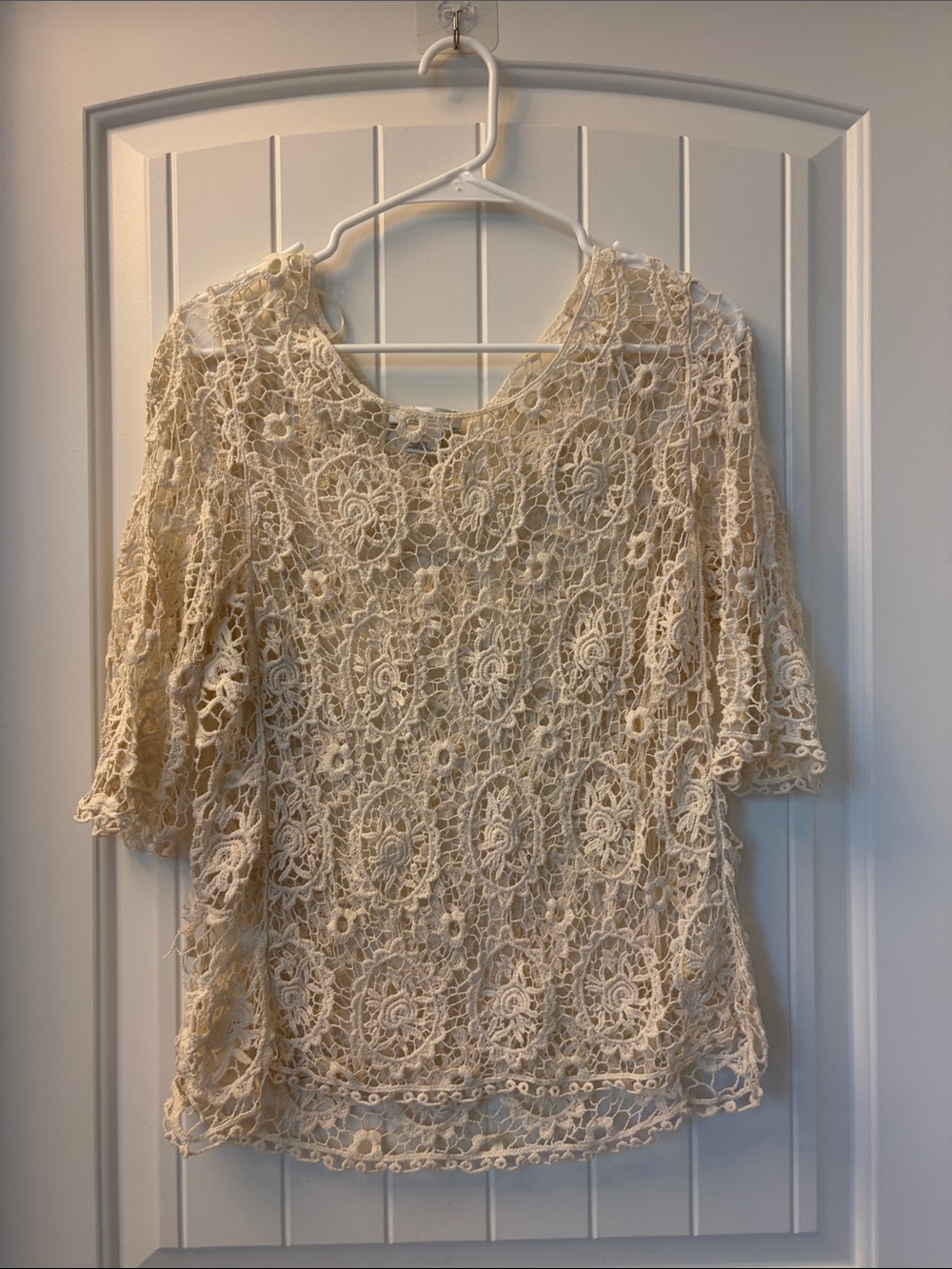 Lace Overlay Crochet Top - Cream